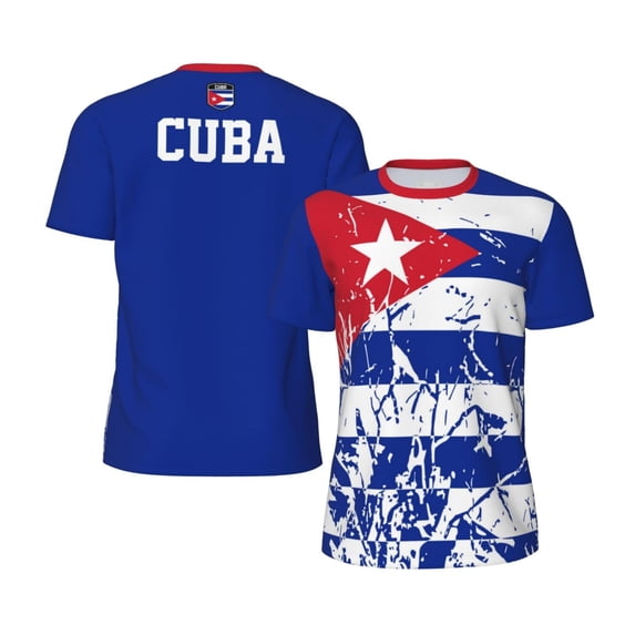 Wxolcjlv Mens Cuba Flag Distressed Crew Neck T-Shirt Short Sleeve National Pride Casual T-Shirts Patriotic Sports Everyday Basic Tee