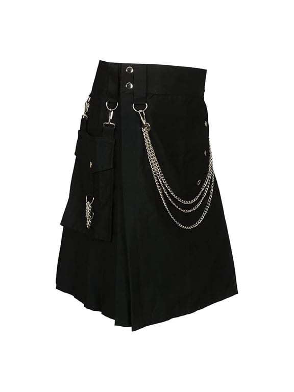 Mens Gothic Utility Kilt Chains Cargo Pocket Comfy Festival Daily Punk Fall Winter Skirt >