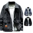 thumbnail image 1 of Wxolcjlv Mens Solid Denim Jacket Long Sleeve Lapel Button Front Pocket Casual Daily Wear Outerwear, 1 of 5