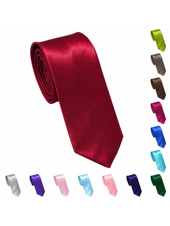 Mens Solid Satin Neck Tie Smooth Glossy Finish Narrow Width Neckwear
