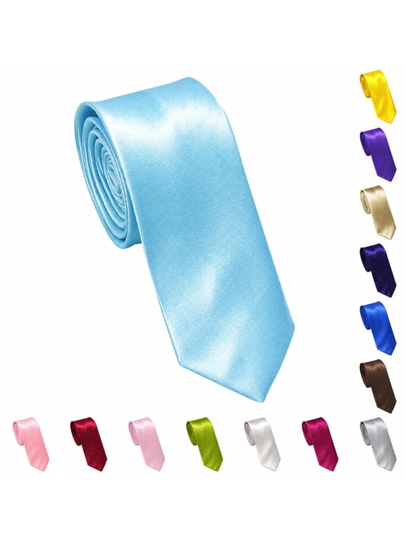 Mens Solid Satin Neck Tie Smooth Glossy Finish Narrow Width Neckwear