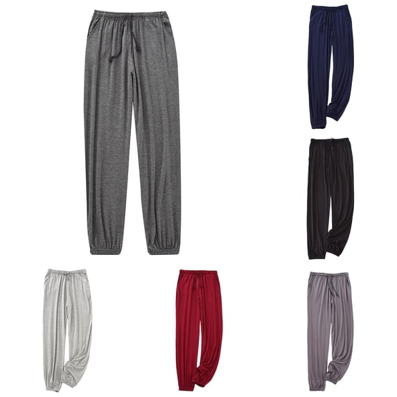 Wxolcjlv Mens Solid Sleep Pant Drawstring Waist Jogger Bottom Nightwear Loungewear