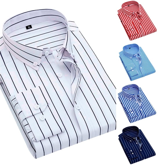 Wxolcjlv Mens Striped Button Down Shirt Classic Turn Down Collar Office Blouses
