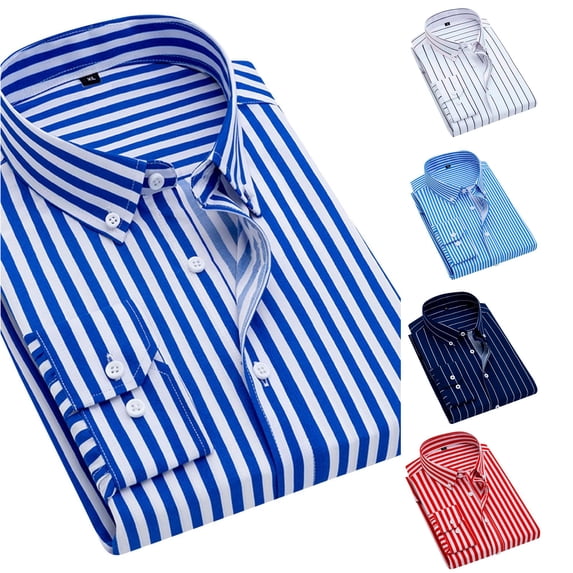 Wxolcjlv Mens Striped Button Down Shirt Classic Turn Down Collar Office Blouses