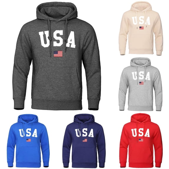 Wxolcjlv Mens USA Flag Graphic Hoodie Long Sleeve Drawstring Pocket Daily Casual Hooded Sweatshirts