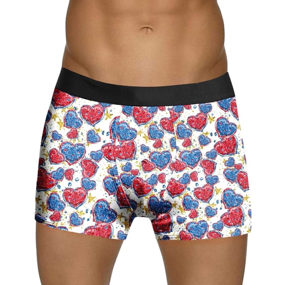 Wxolcjlv Mens Underwear Boxer Briefs Valentine's Day Heart Prints Skin-Friendly Boxer Briefs Mid-Rise Cosy Elastic Waistband Trunks Men Stretch Boxers