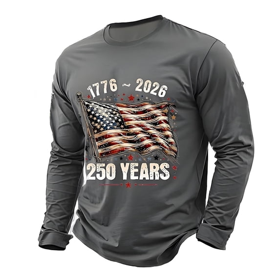 Wxolcjlv Mens Usa 250Th Anniversary T-Shirt Casual Sporty Color Long Sleeve Athletic Fit Crew Neck Workout T Shirt,Size S-3XL