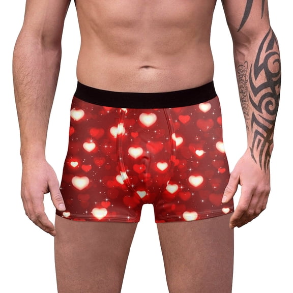 Wxolcjlv Mens Valentine's Day Boxers Briefs Fashion Casual Comfort Valentines Day Heart Printed Sweet Mid Waist Underwear For Men