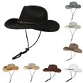 thumbnail image 1 of Wxolcjlv Mens Wide Brim Straw Cowboy Hat Adjustable Chin Strap Braided Band Sun Protective Outdoor Headwear Cap, 1 of 3