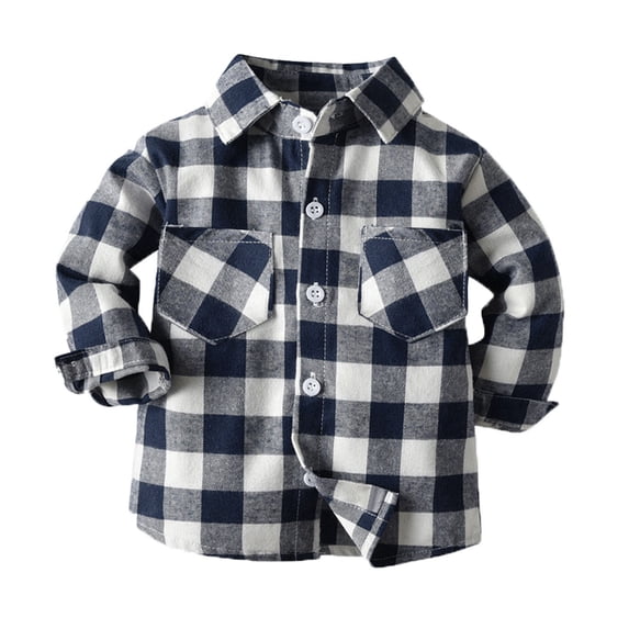 Wxolcjlv Newborn Boys Checkered Shirts Long Sleeve Lapel Button Down Shirt Jacket with Pocket