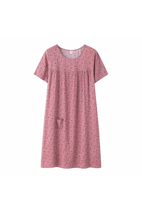 Nightgown For Women's Summer Silk Short Sleeve Lightweight House Dress Ladies Casual Sleep Dress,One Size