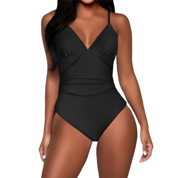 Wxolcjlv One Piece Swimsuits For Women Solid Color V-Neck Adjustable Straps Open Back Summer Beach Bathing Suits