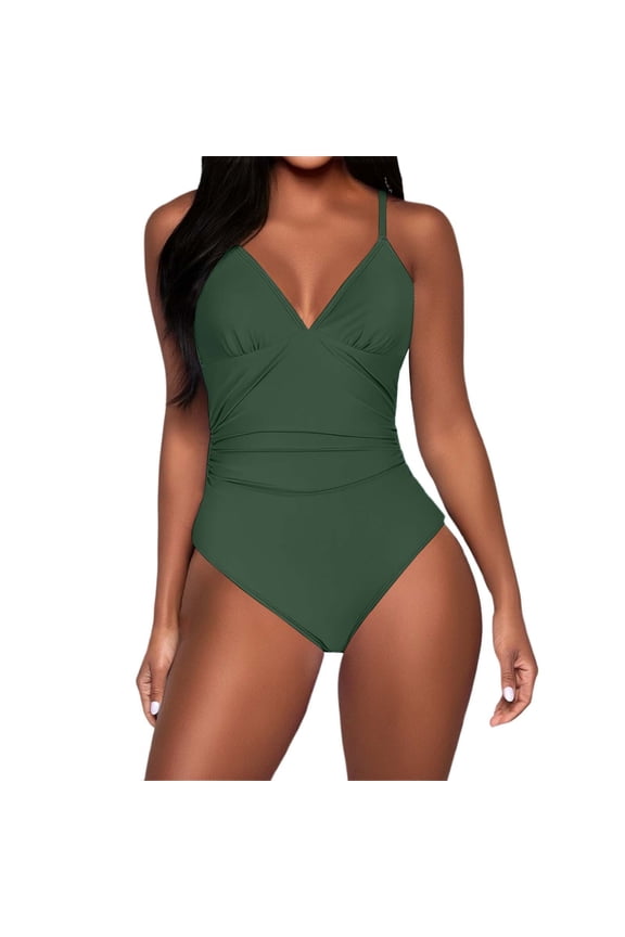 One Piece Swimsuits For Women Solid Color V-Neck Adjustable Straps Open Back Summer Beach Bathing Suits