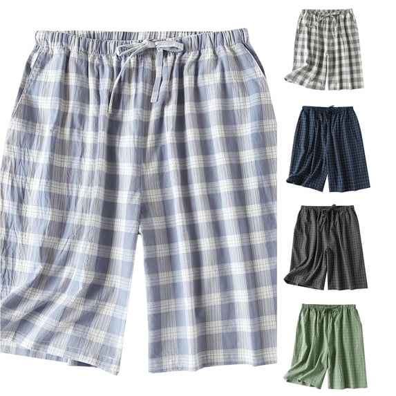 Wxolcjlv Plaid Print Sleep Shorts for Men Elastic Drawstring Waist Casual Bottom Nightwear