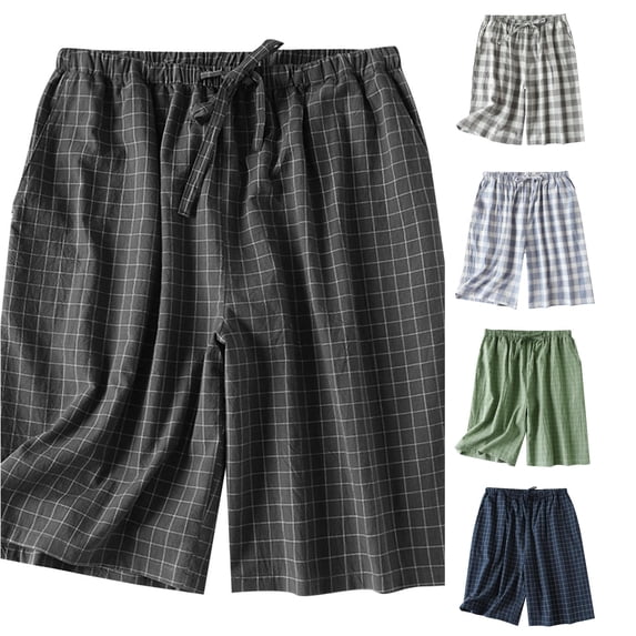 Wxolcjlv Plaid Print Sleep Shorts for Men Elastic Drawstring Waist Casual Bottom Nightwear