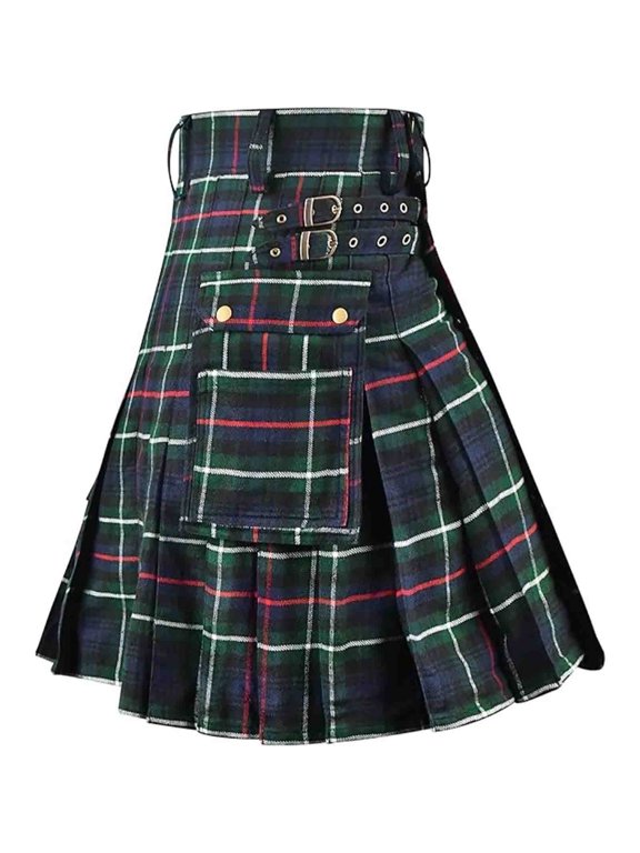 Scottish Tartan Pleated Utility Kilt for Men Traditional Highland Celtic Vintage Kilt Tartan Skirt