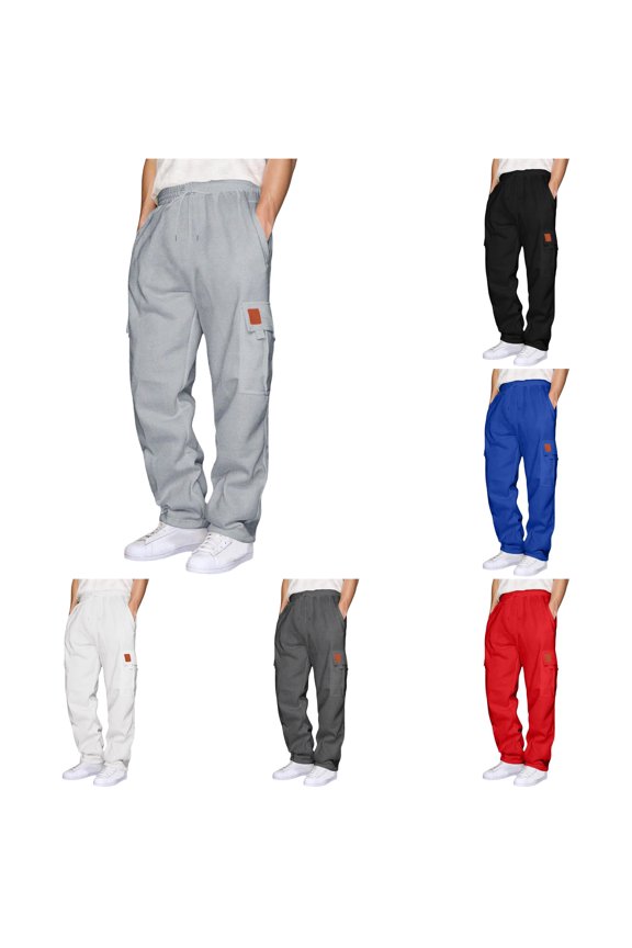 Side Patch Cargo Pants For Men Drawstring Waist Multi Pocket Street Trousers