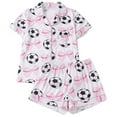 thumbnail image 1 of Wxolcjlv Soccer Ball Bow Print Pajama Set For Women Short Sleeve Notch Collar Sleep Shorts, 1 of 6