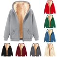 thumbnail image 1 of Wxolcjlv Solid Fleece Lined Zip‑Up Hooded Jackets for Women Long Sleeve Outerwear Tops, 1 of 4