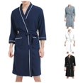 thumbnail image 1 of Wxolcjlv Solid Print Bathrobe for Men Three Quarter Sleeve Wrap Sleep Robe Nightwear, 1 of 9