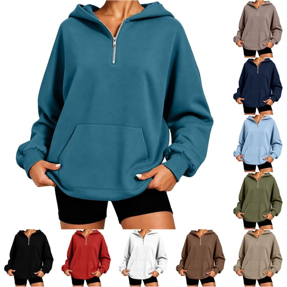 Wxolcjlv Solid Quarter Zip Hoodies for Women Long Sleeve Pullover Tops