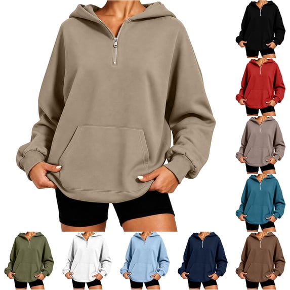 Wxolcjlv Solid Quarter Zip Hoodies for Women Long Sleeve Pullover Tops