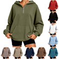 thumbnail image 1 of Wxolcjlv Solid Quarter Zip Hoodies for Women Long Sleeve Pullover Tops, 1 of 6