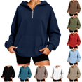 thumbnail image 1 of Wxolcjlv Solid Quarter Zip Hoodies for Women Long Sleeve Pullover Tops, 1 of 6