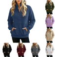 thumbnail image 1 of Wxolcjlv Solid Ribbed Quarter Zip Sweatshirts for Women Stand Collar Long Sleeve Tops, 1 of 9