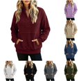 thumbnail image 1 of Wxolcjlv Solid Ribbed Quarter Zip Sweatshirts for Women Stand Collar Long Sleeve Tops, 1 of 9