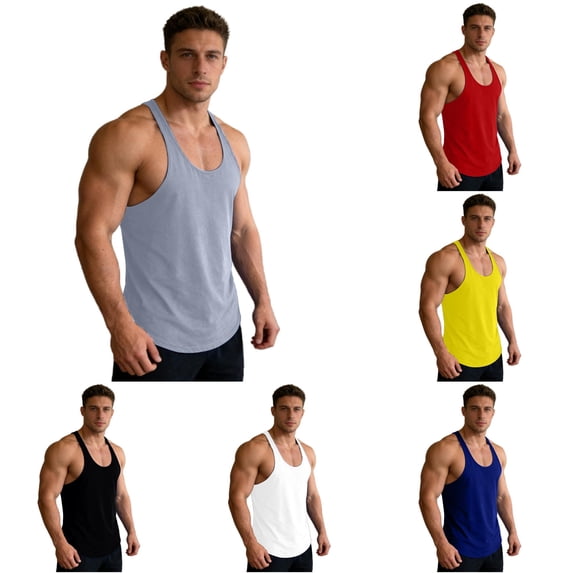 Wxolcjlv Solid Slim Fit Y Back Workout Tank Top for Men Sleeveless Stretchy Gym Training Athletic Camisole