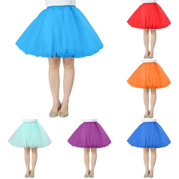 Wxolcjlv Solid Tulle Tutu Skirt for Women Elastic Waist Multi Layer Flowy Casual Skirt