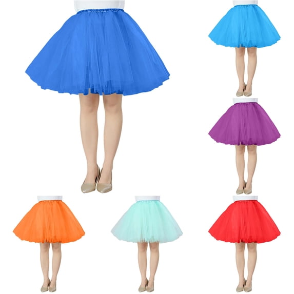 Wxolcjlv Solid Tulle Tutu Skirt for Women Elastic Waist Multi Layer Flowy Casual Skirt