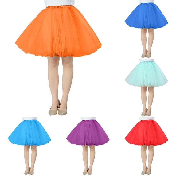 Wxolcjlv Solid Tulle Tutu Skirt for Women Elastic Waist Multi Layer Flowy Casual Skirt