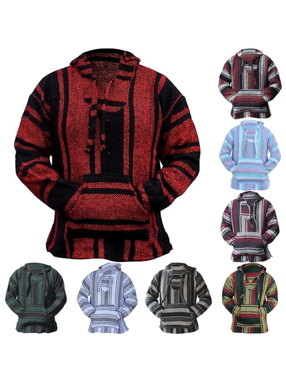 Stripe Baja Hoodie for Men Kangaroo Pocket Cut Pullover Shirts