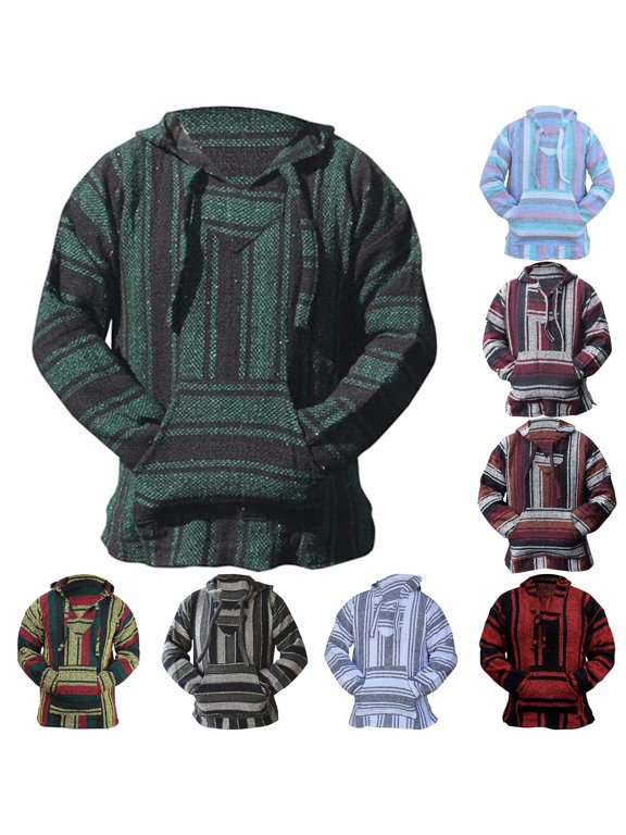 Stripe Baja Hoodie for Men Kangaroo Pocket Cut Pullover Shirts
