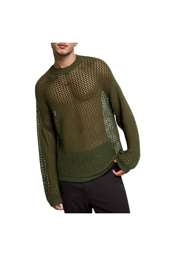 T-Shirt For Mens Mesh Sun Long Sleeve Breathable Knit Loose Drop Shoulder Casual Daily Wear Tee,Size S-3XL