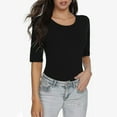 thumbnail image 1 of Wxolcjlv T-Shirt For Womens Solid Color Tee 3/4 Sleeve Round Neck Basic Slim Fit Daily Layering Tops,Black,L, 1 of 4