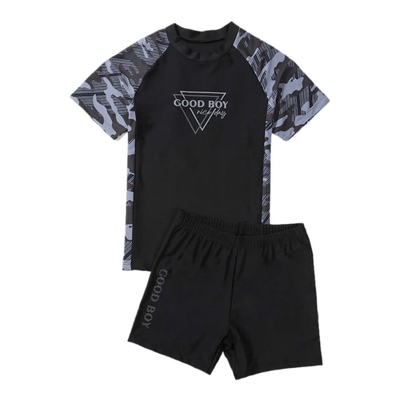 Wxolcjlv Boys Athletic Swimsuit Sets Beach Active Short Sleeve Tee Swim Shorts Bathing Suit