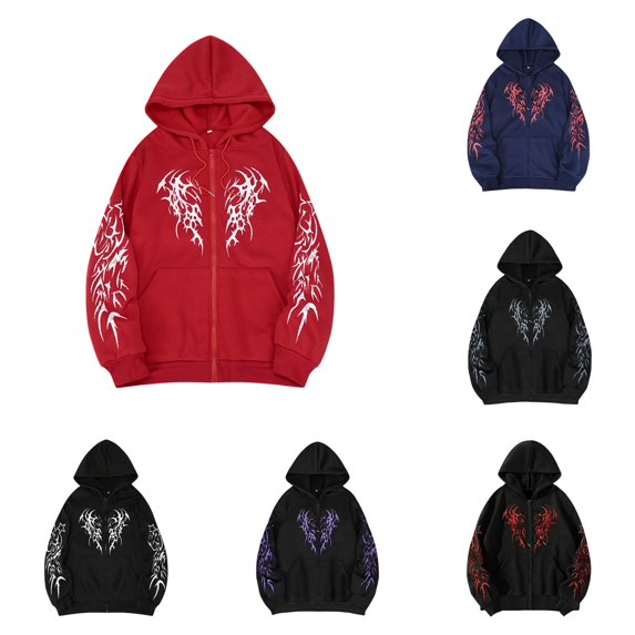 Wxolcjlv Thorn Star Graphic Print Zip Hoodie for Men Full Zip Hoodies