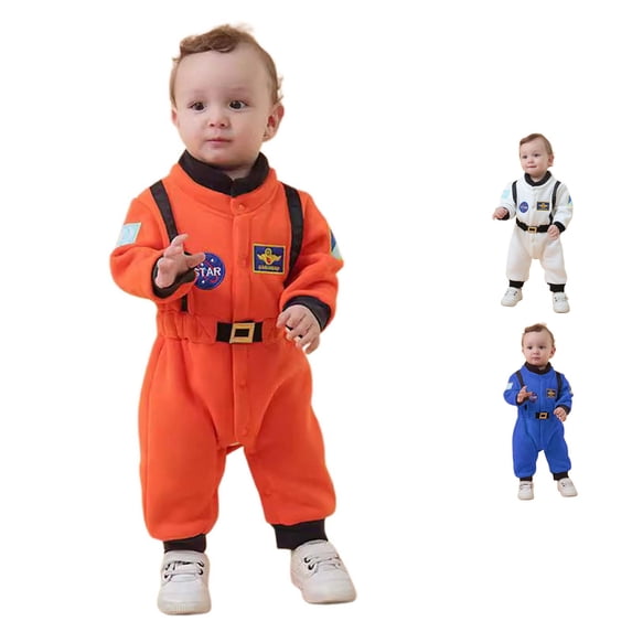 Wxolcjlv Toddler Astronaut Jumpsuit Long Sleeve Patched Romper Halloween Space Theme