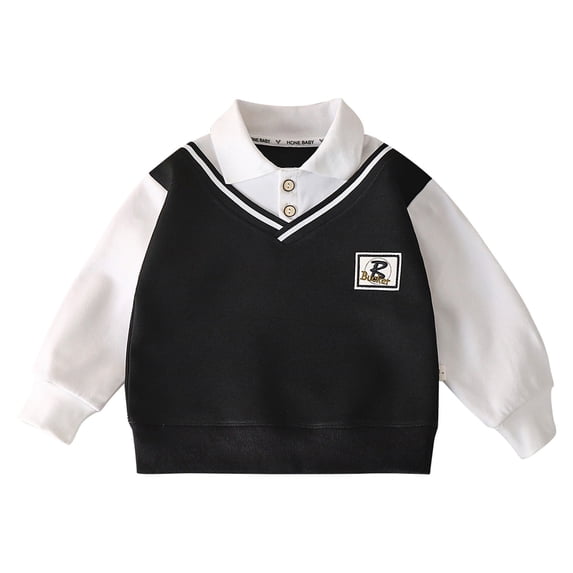 Wxolcjlv Toddler Boys Crewneck Pullover Sweatshirt Preppy Two Piece Long Sleeve Top, Sizes 1-14