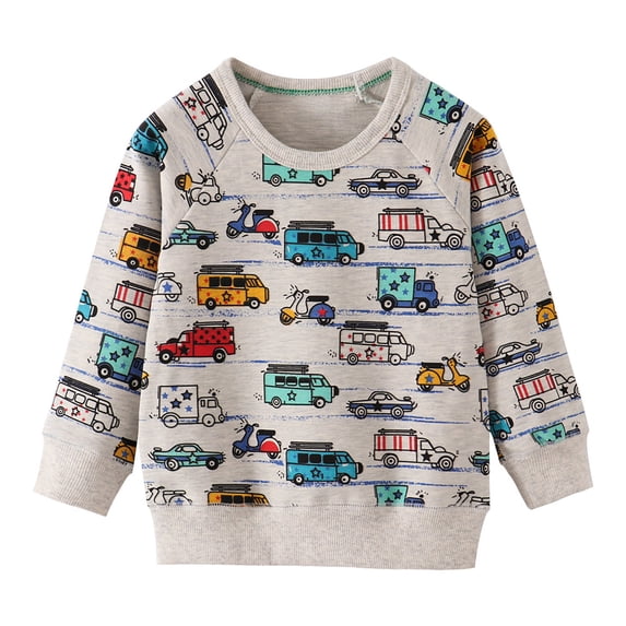 Wxolcjlv Toddler Boys Crewneck Sweatshirt Car Print Basic Soft Long Sleeve Pullover Top, Sizes 2-8
