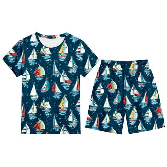 Wxolcjlv Toddler Boys Outfit Sets Cartoon Print Crewneck Short Sleeve Top And Shorts 2Pcs Set Kids Boys Summer Everyday Wear And Parties Comfortable Stylish Sets,10 -11 Years