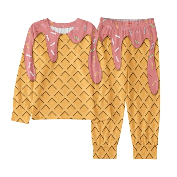 Wxolcjlv Toddler Boys Outfit Sets Cute Ice Cream Print Long Sleeve Pants 2Pc Set Kids Unisex Casual Party Daily Wear Comfortable Durable Outfits,2 -3 Years