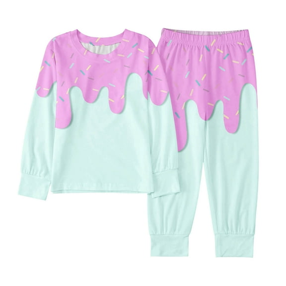 Wxolcjlv Toddler Boys Outfit Sets Cute Ice Cream Print Long Sleeve Pants 2Pc Set Kids Unisex Casual Party Daily Wear Comfortable Durable Outfits,7 -8 Years