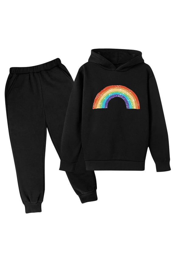 Toddler Boys Outfit Sets Rainbow Print Long Sleeve Fleece Oversized Hoodie And Sweatpants 2Pc Set For Teen Boys Girls Losse Casual Versatile Sweatsuits Outfits,3 -4 Years