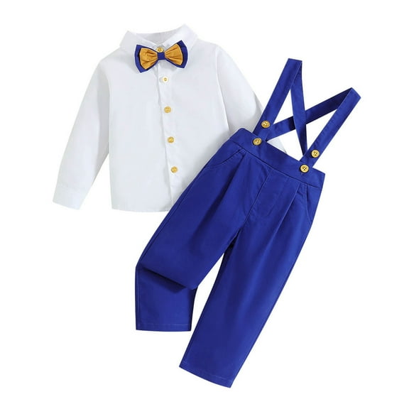 Wxolcjlv Toddler Boys Outfits Formal Solid Long Sleeve Shirt With Suspenders Pants Outfit Kids Boy Spring Autumn Performance Stylish Party Wear Sets,2Pc,2 -3 Years