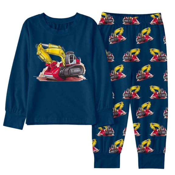 Wxolcjlv Toddler Boys Outfits Sets Winter Alien Excavator Cartoon Print Long Sleeve Top Pants Loungewear Outfit Unisex Kids Comfortable Casual Homewear Pajamas Sets,2Pc,8 -9 Yeasr