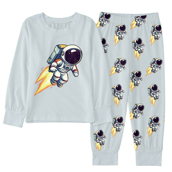 Wxolcjlv Toddler Boys Outfits Sets Winter Astronaut Cartoon Print Long Sleeve Top Pants Loungewear Outfit Unisex Kids Comfortable Casual Homewear Pajamas Sets,2Pc,6 -7 Yeasr